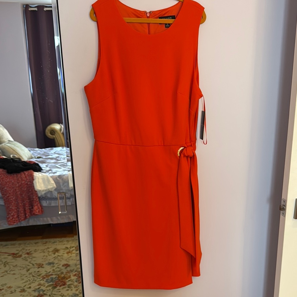 Tahari Orange Sheath Midi Dress Scoop Neck Sleeveless
